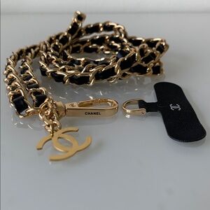 Chanel Black and Gold Phone Strap Chain